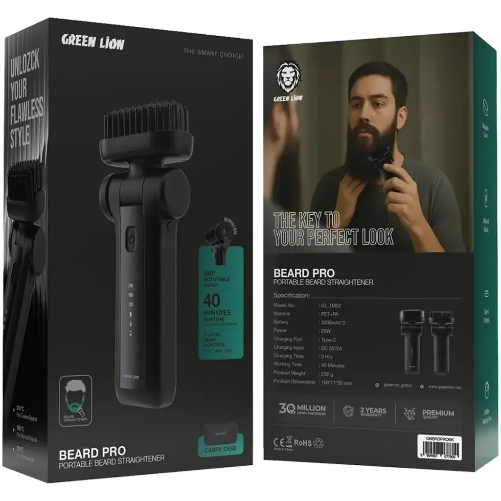 Green Lion Beard Pro Portable Beard Straightener - Black
