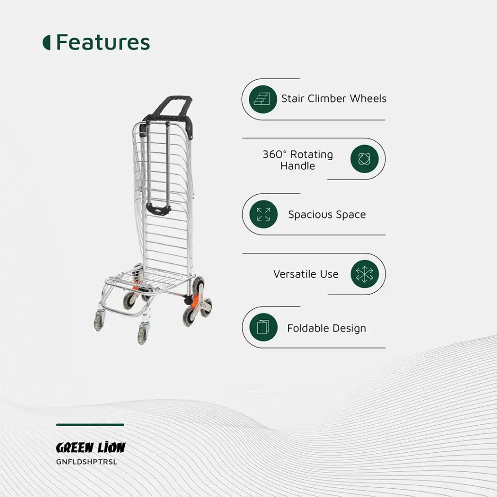 Green Lion Foldable Shopping Trolley - Silver