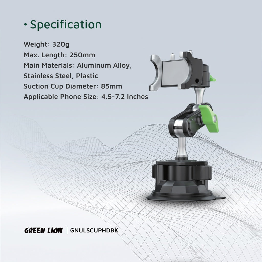 Green Lion Ultimate Phone Holder with Suction Cup Mount 4.5 - 7.2" - Black