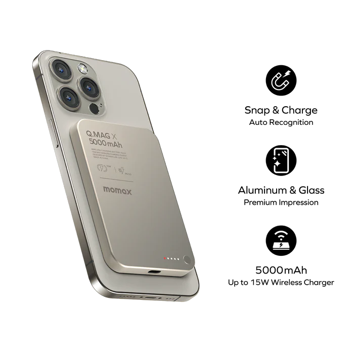 MOMAX Q.Mag X 5000mAh Gen2 15W Ultra Slim MagSafe Wireless Power Bank