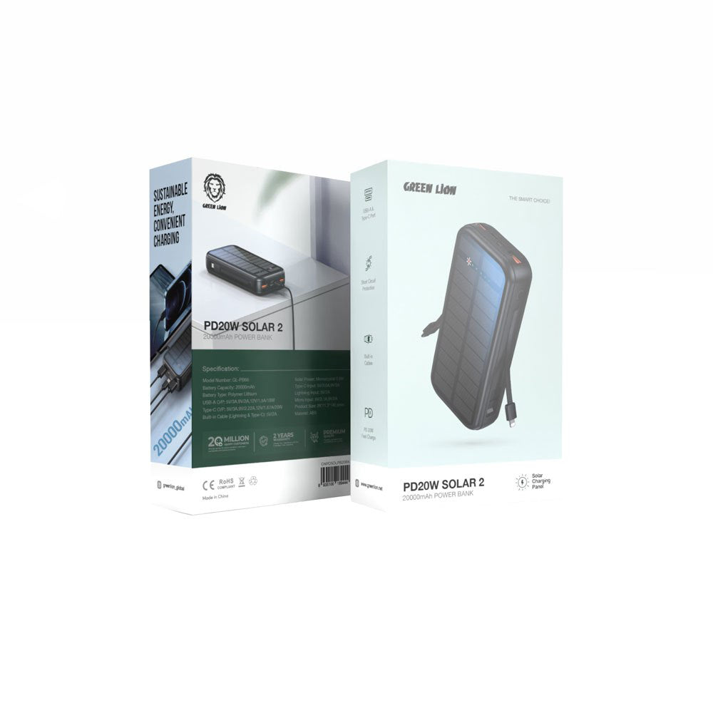 Green Lion PD2OW Solar 2 20000mAh Power Bank - Black