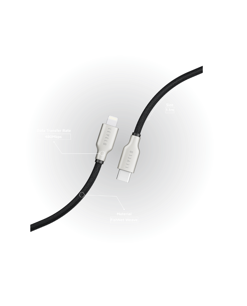 Levelo Braided USB-C to Lightning Cable 1.1m