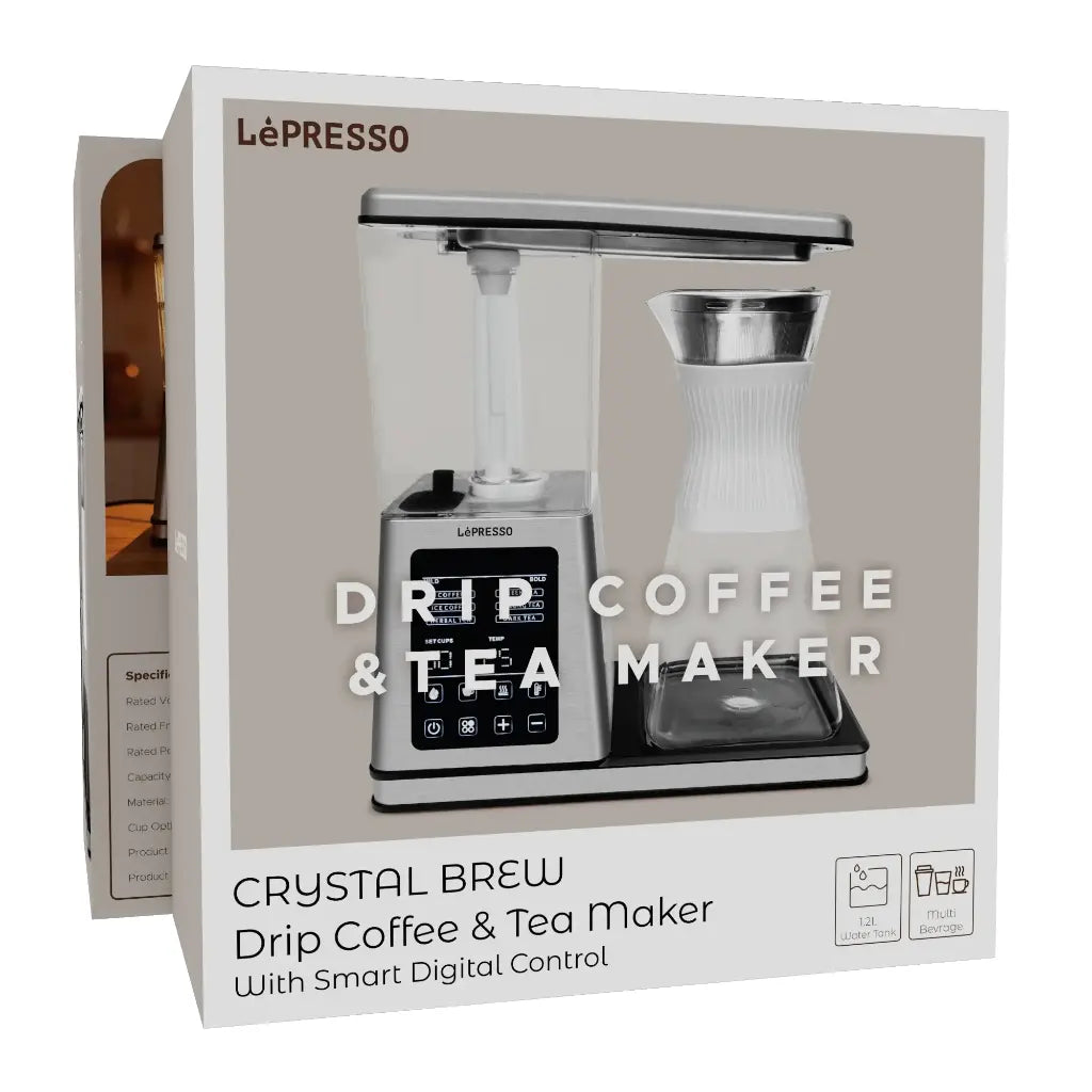 LePresso Crystal Brew Drip Coffee & Tea Maker | Smart Digital Control | 1.2L | 1400W | Silver