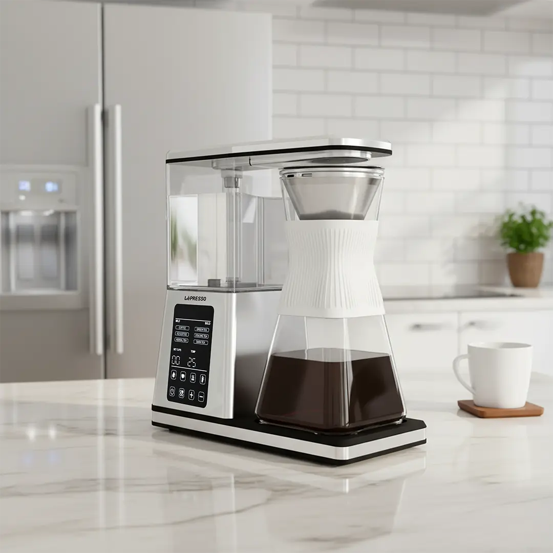 LePresso Crystal Brew Drip Coffee & Tea Maker | Smart Digital Control | 1.2L | 1400W | Silver