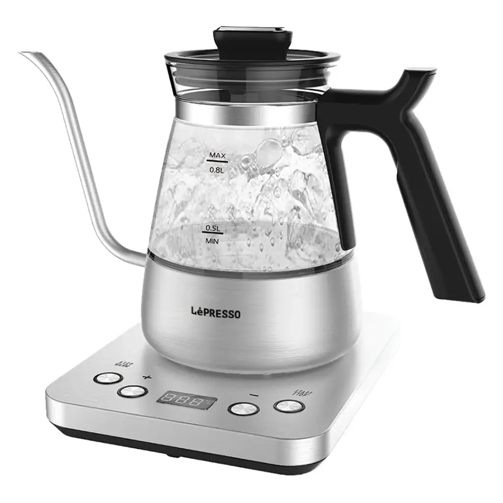 Lepresso BrewWave Gooseneck Electric Kettle with Keep Warm Mode - Silver