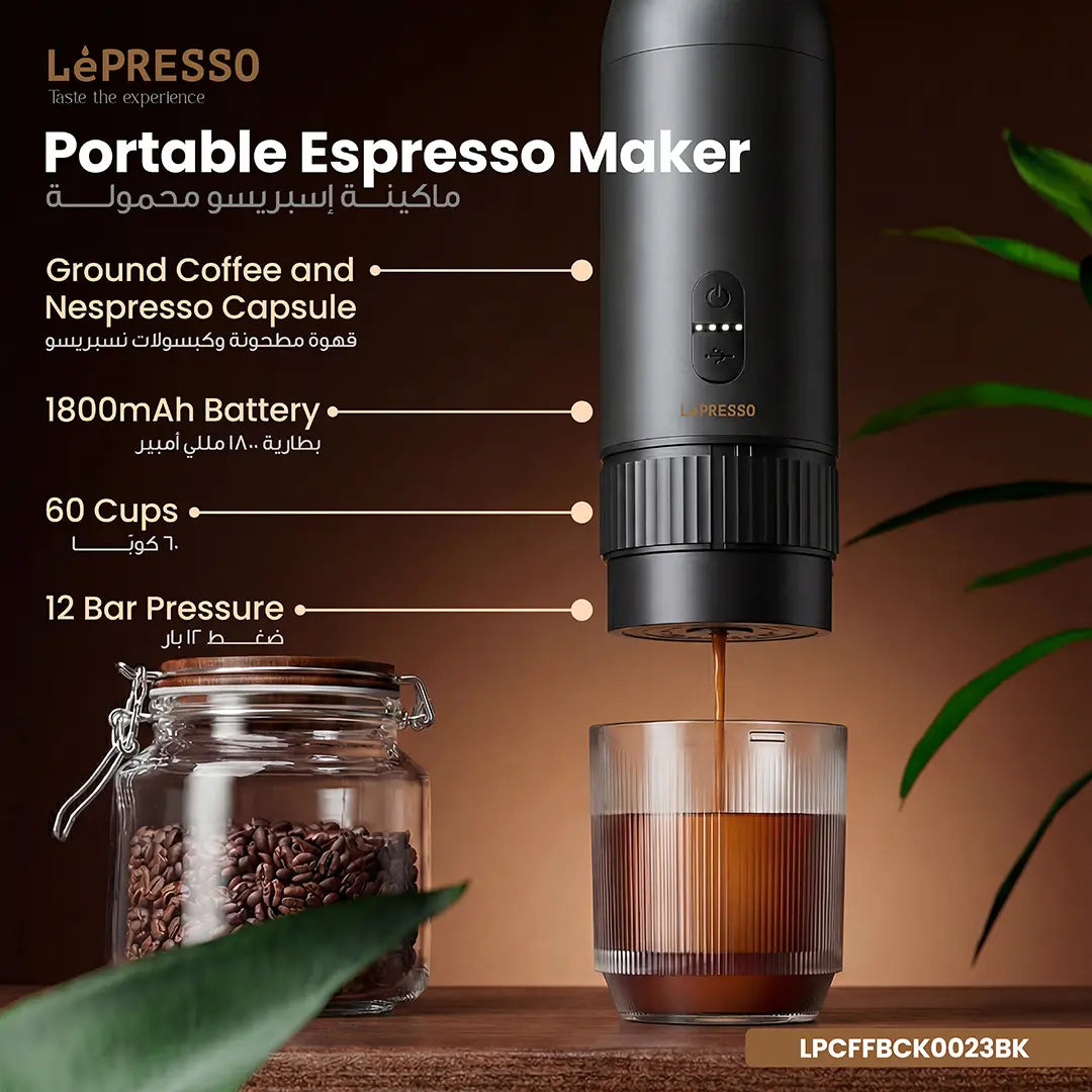 Lepresso Brewology Coffee Kit (Espresso Maker, Rechargeable Grinder & Milk Frother) - Black