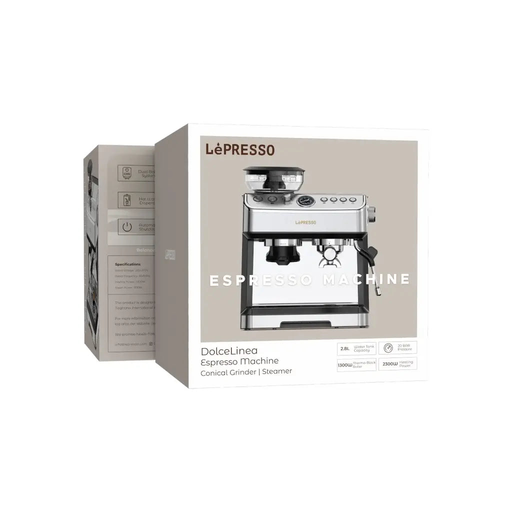 Lepresso Espresso Machine Conical Grinder & Steamer - Silver