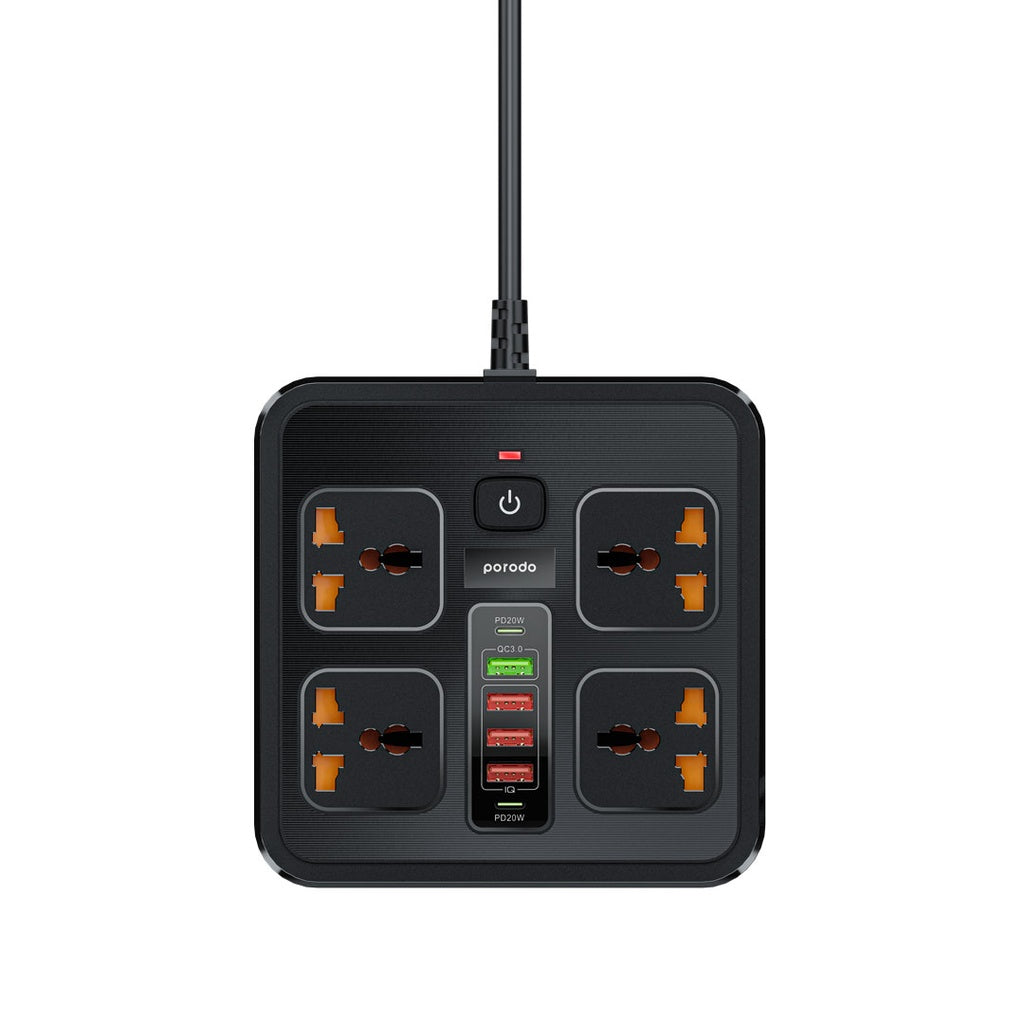 [PD-FWCH021-BK] Porodo 3USB-A 2Type-C and 4AC Multiport Socket with UK Plug 3 Meter - Black .jpg