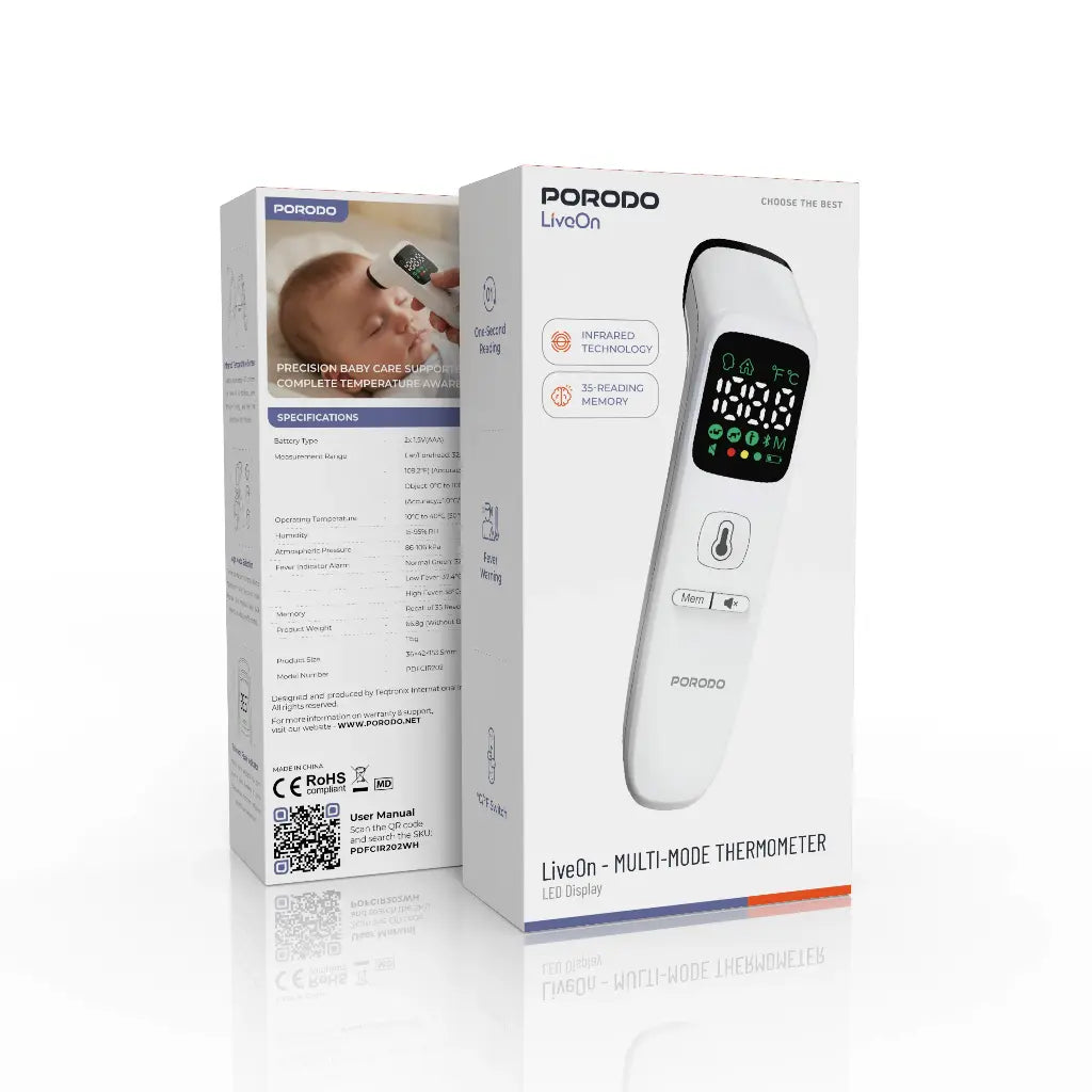 Porodo LiveOn Multi-Mode Thermometer LED Display - White