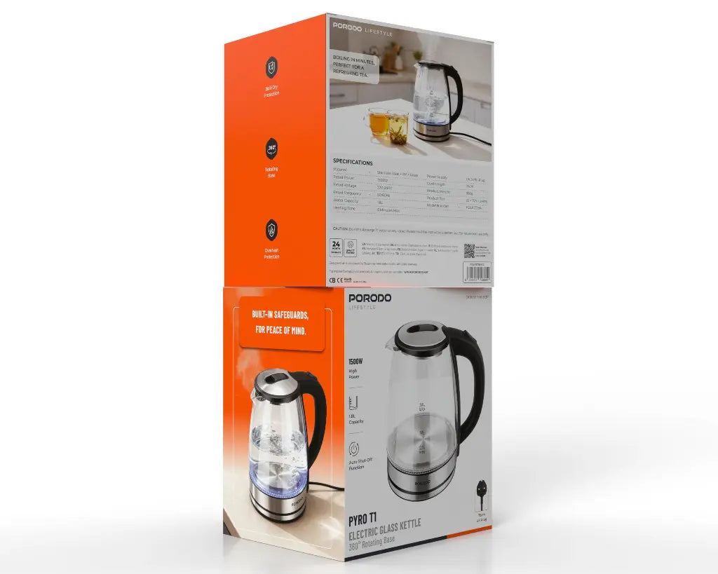 Porodo Pyro T1 Electric Glass Kettle - Clear