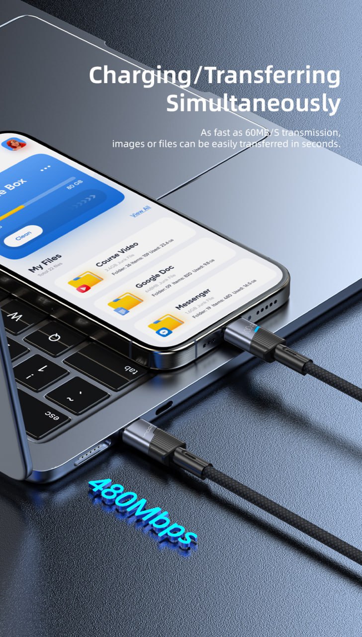 Vyvylabs Superb Series 2-in-1 Fast Charging Cable (Type-C to Type-C + Lightning) - 100W