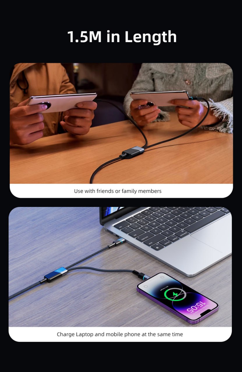 Vyvylabs Superb Series 2-in-1 Fast Charging Cable (Type-C to Type-C + Lightning) - 100W