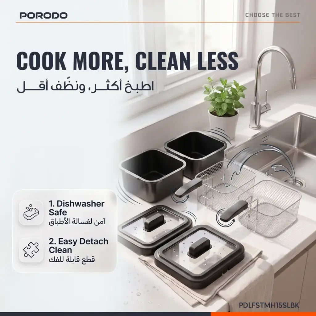 Porodo Lifestyle Dual Crispo Dual Basket Electric Deep Fryer with Manual Heat Control - Black