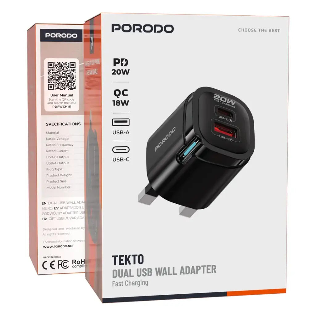 Porodo Tekto Dual USB Wall Adapter