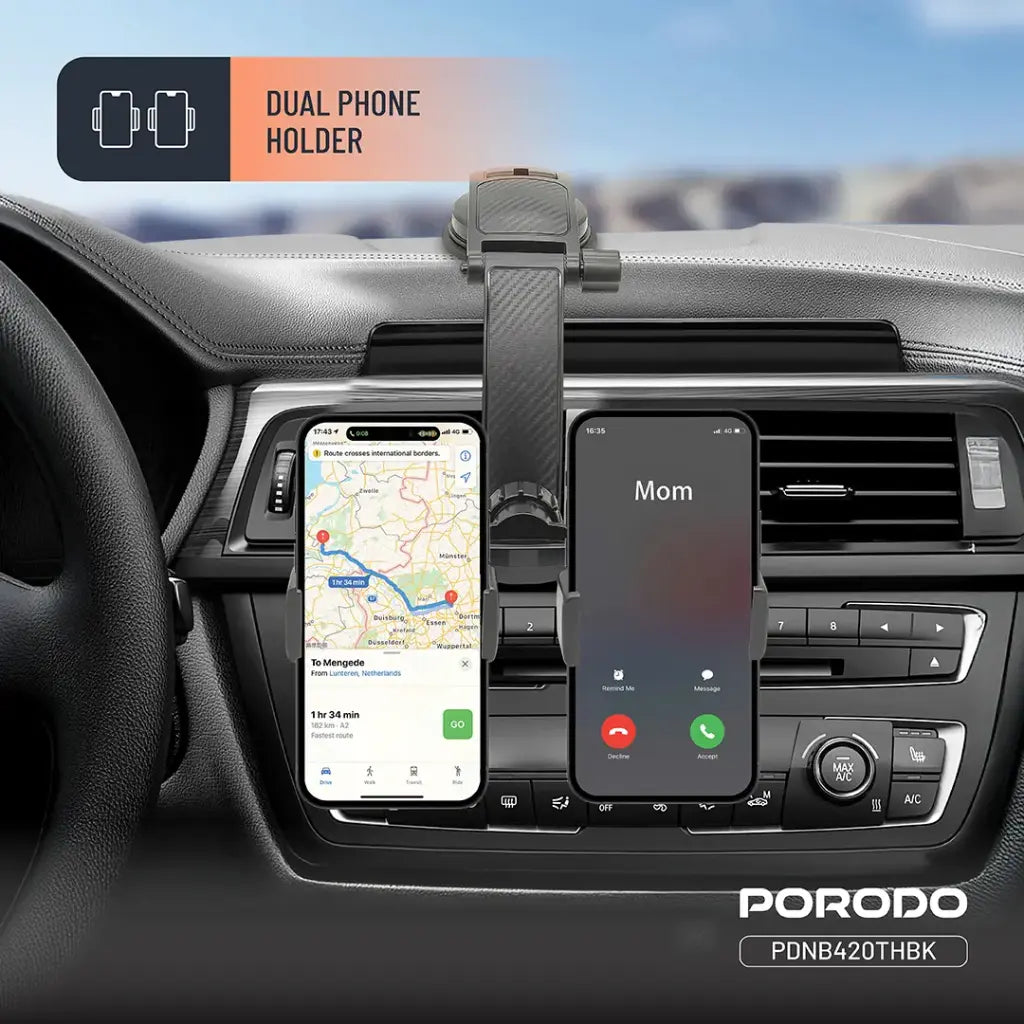Porodo 360° Rotatable Car Phone Holder - Black