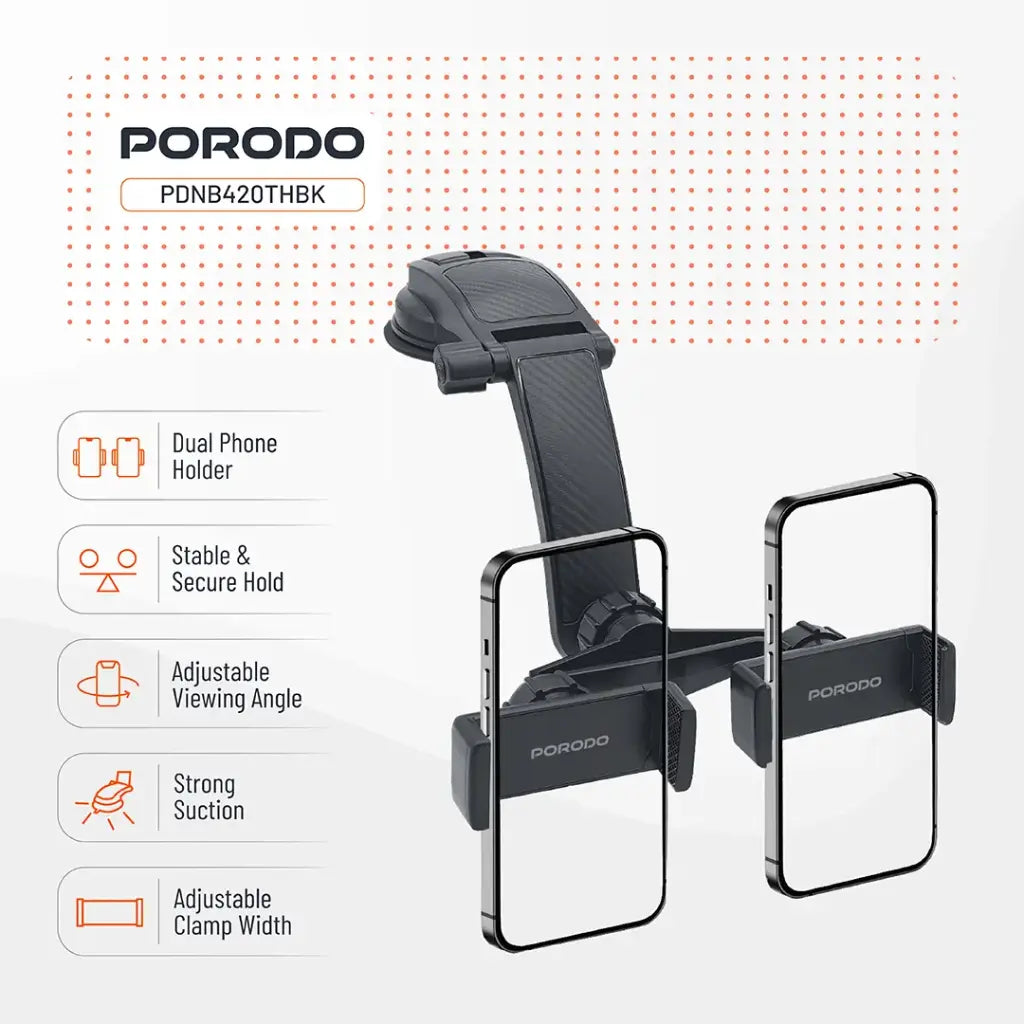Porodo 360° Rotatable Car Phone Holder - Black