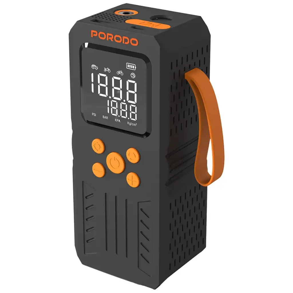 Porodo 4-In-1 Multi-Tool Inflator & Jump Starter with 150PSI Auto-Stop & SOS Lighting - Black