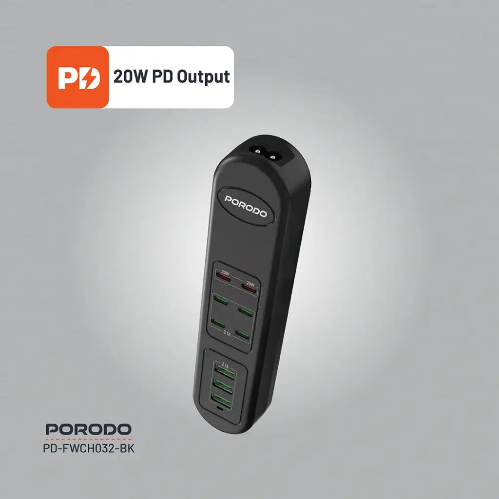 Porodo 50W Multi-Port USB Charging HUB - Black