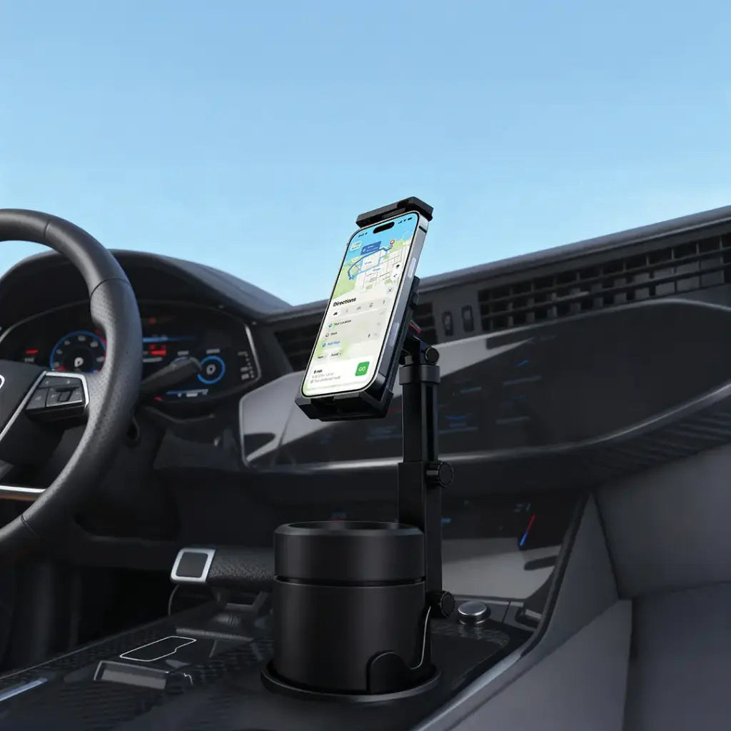 Porodo Blue Cradle Car Cup Phone Holder with Adjustable Arm - Black