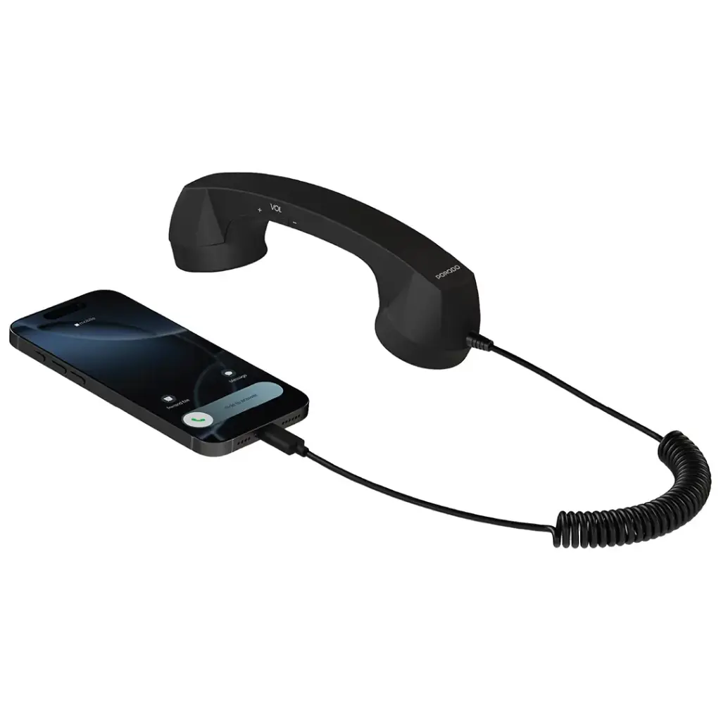 Porodo Classic Retro Phone Handset with Type-C Connector - Black