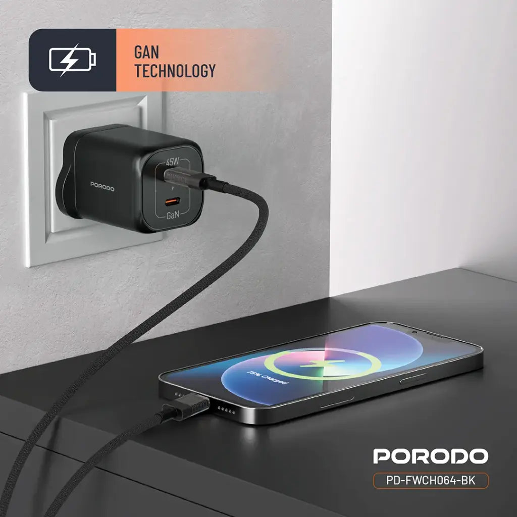 Porodo Dual USB-C Quick Charger - Black