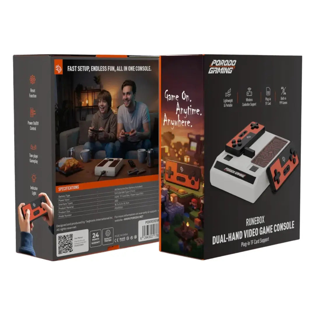 Porodo Gaming Runebox Dual-Hand Video Game Console with Plug-In TF Card Support - White
