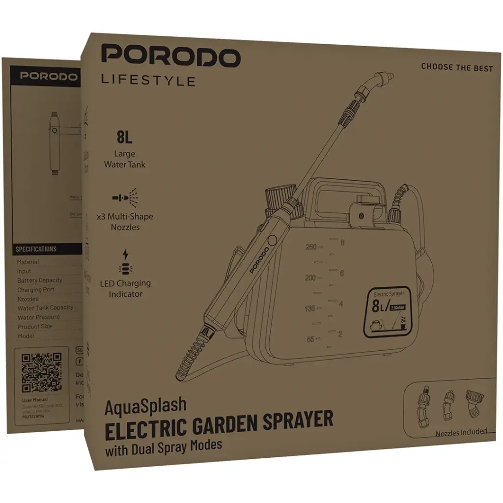 Porodo Lifestyle AquaSplash Electric Garden Sprayer with Dual Spray Modes - Orange