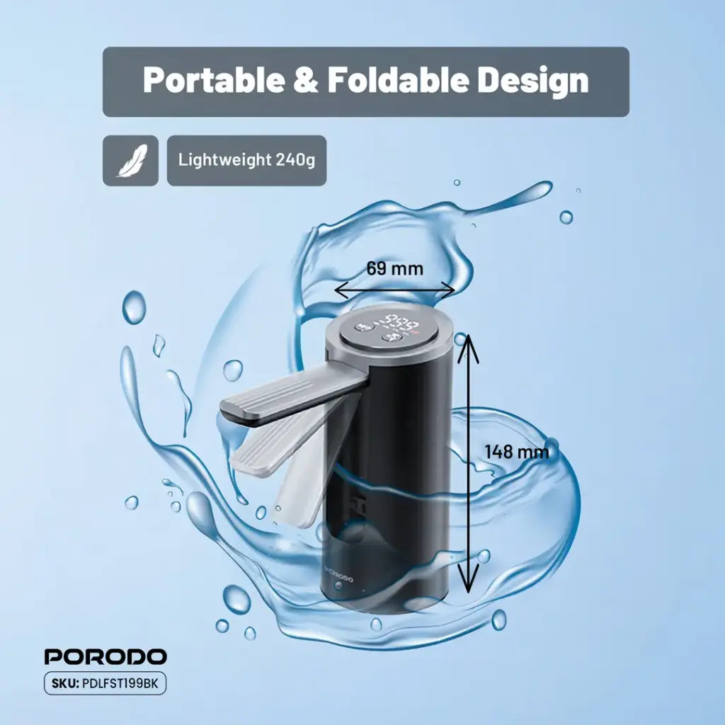 Porodo Lifestyle Foldable Electric Water Pump - Black