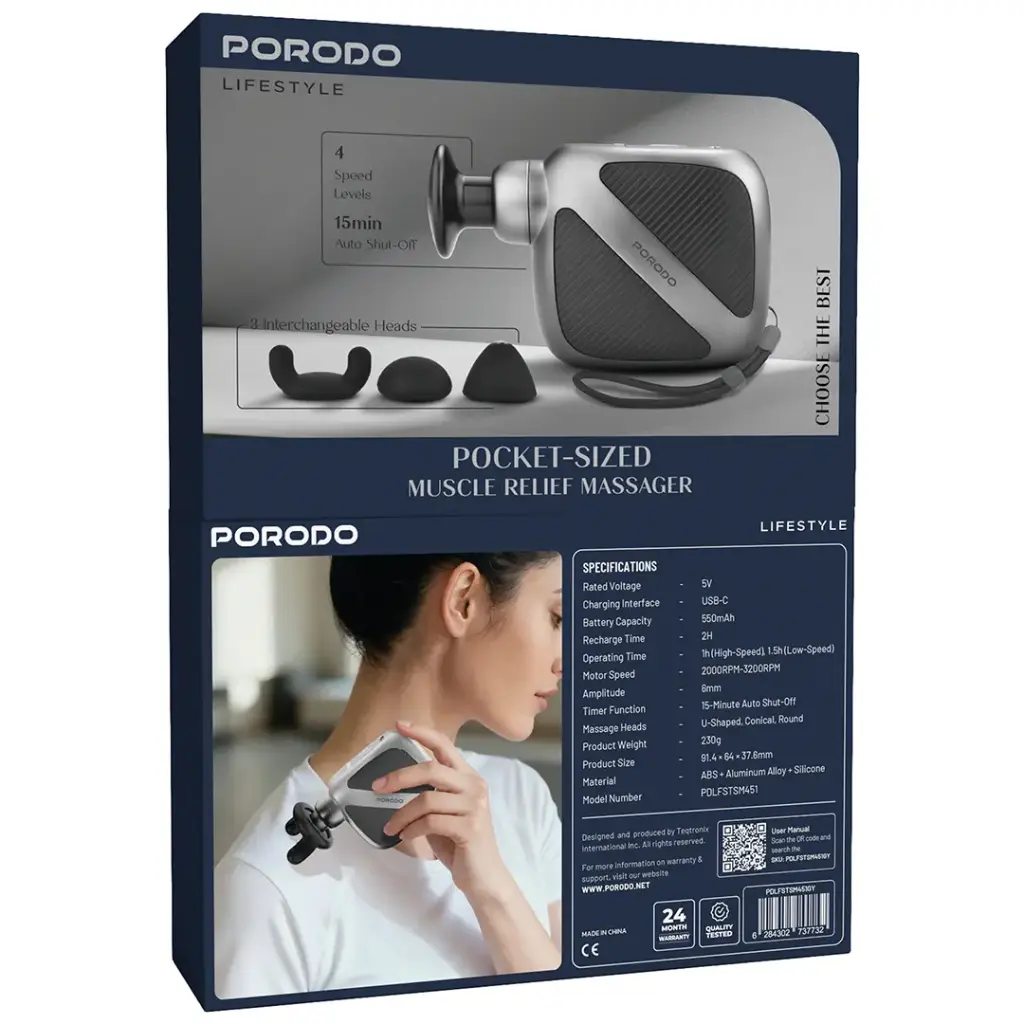 Porodo Lifestyle Pocket-Sized Muscle Relief Massager - Gray