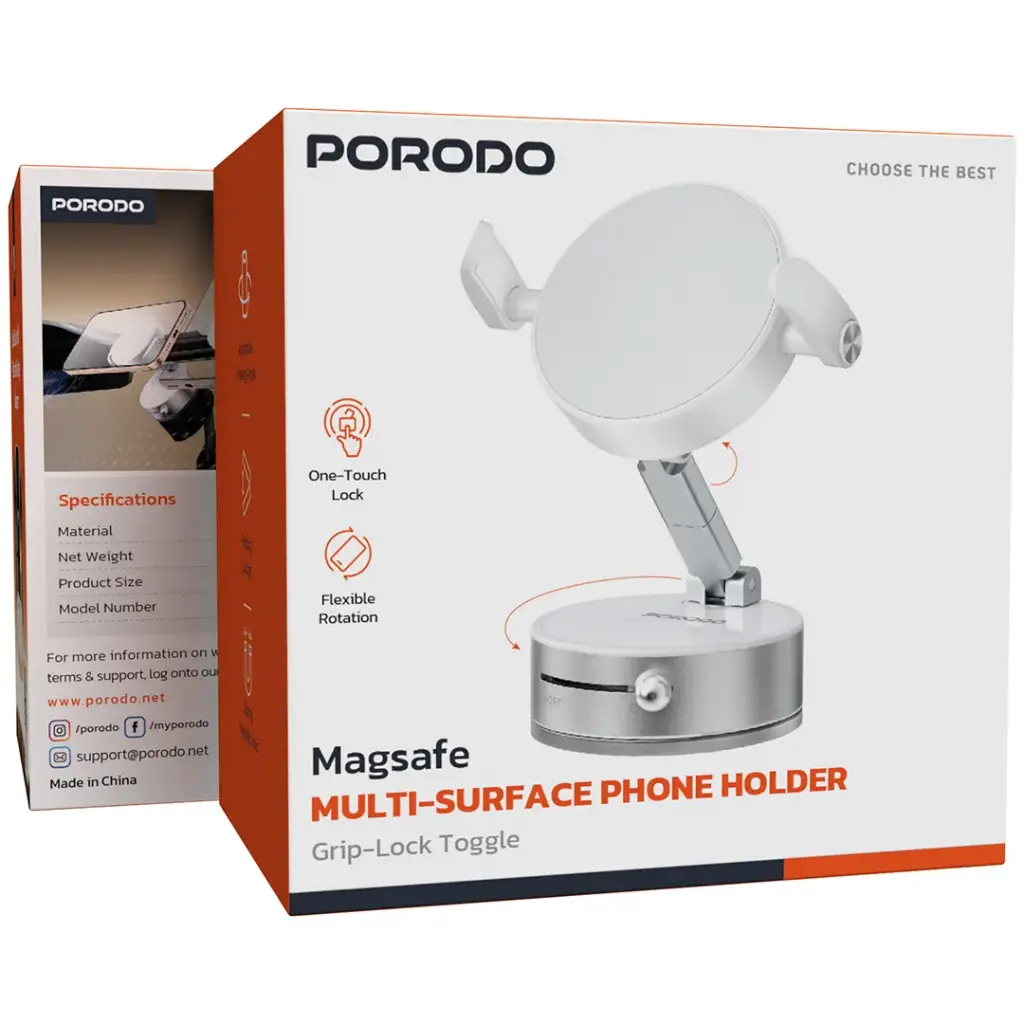 Porodo MagSafe Multi-Surface Phone Holder with Grip-Lock Toggle