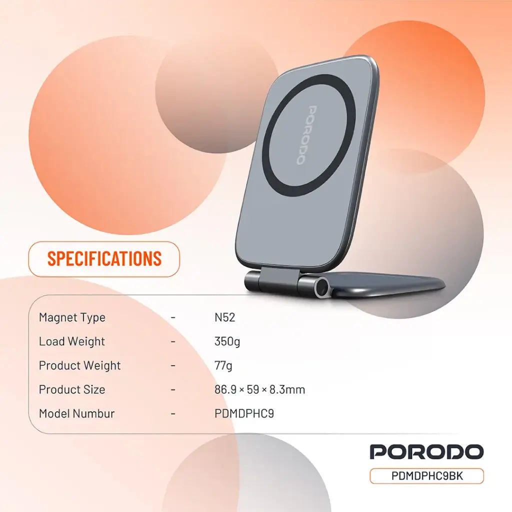 Porodo Magnifold Ultra-Slim Phone Holder - Black