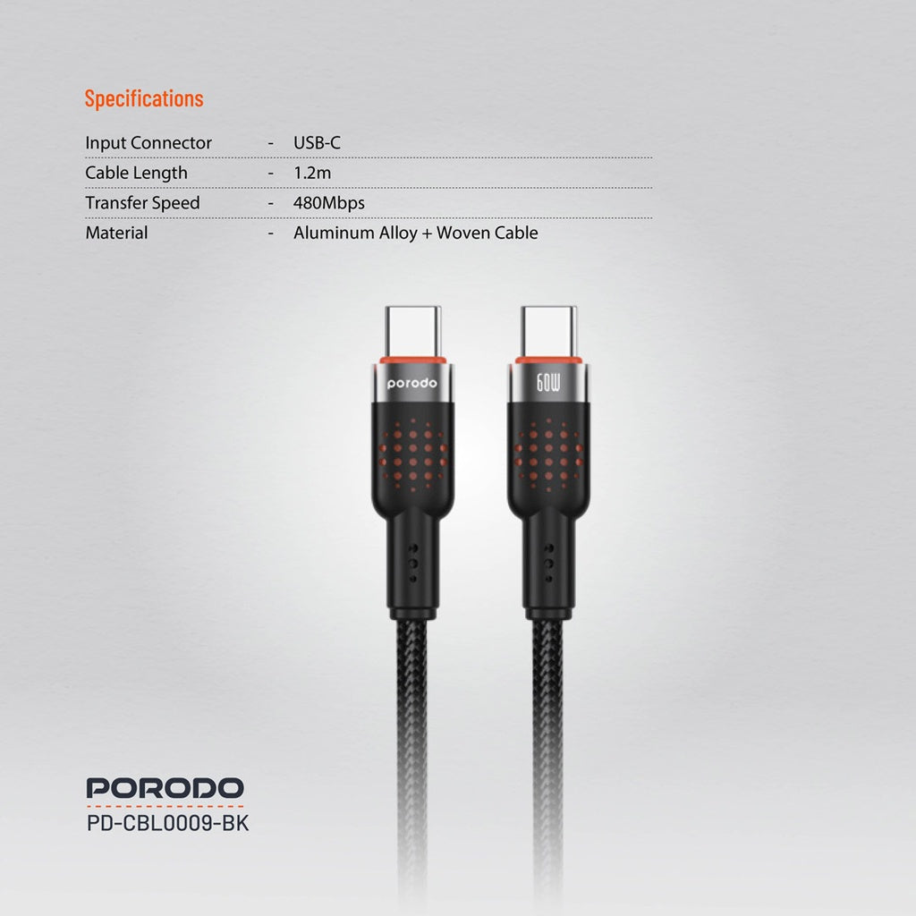 Porodo USB-C to USB-C Aluminum Braided Cable