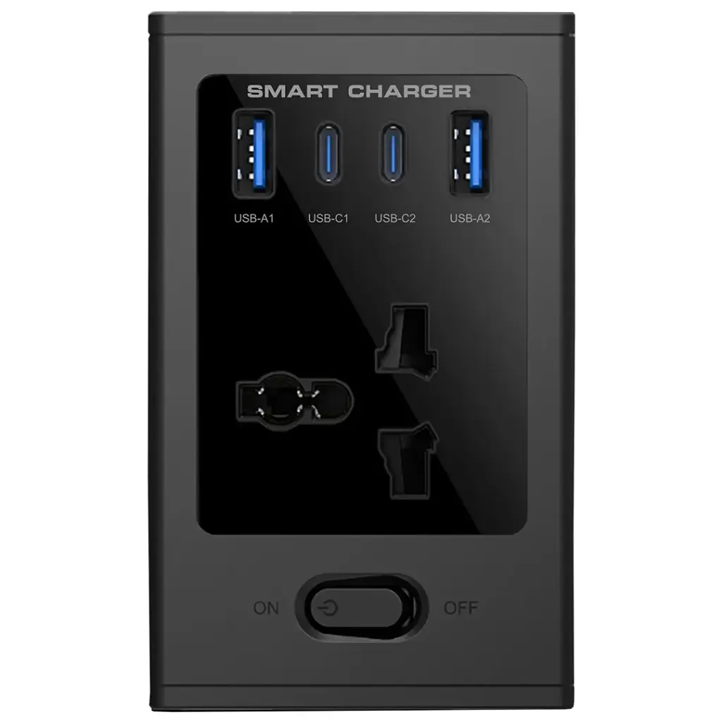 Porodo Universal GaN Multi-Port Cube Adapter with 4 AC Sockets - Black