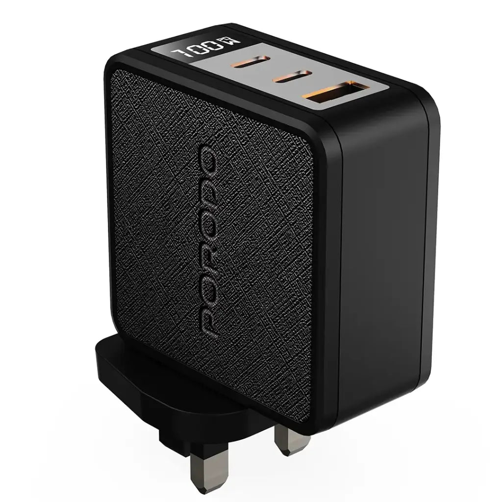 Porodo Quantum GaN 100W Multi-Port Charger with Digital Display - Black