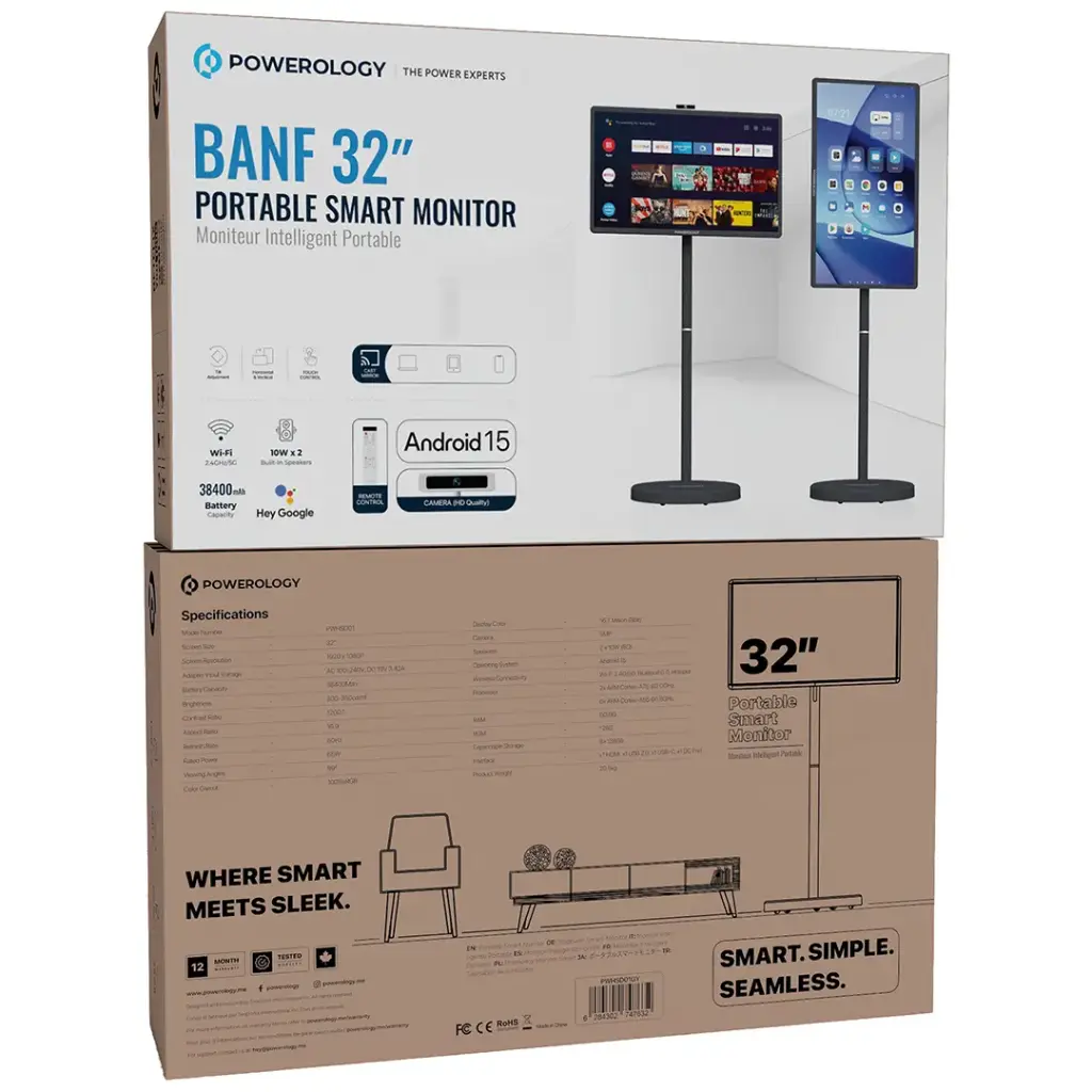 Powerology Banf 32" Portable Smart Monitor - Gray