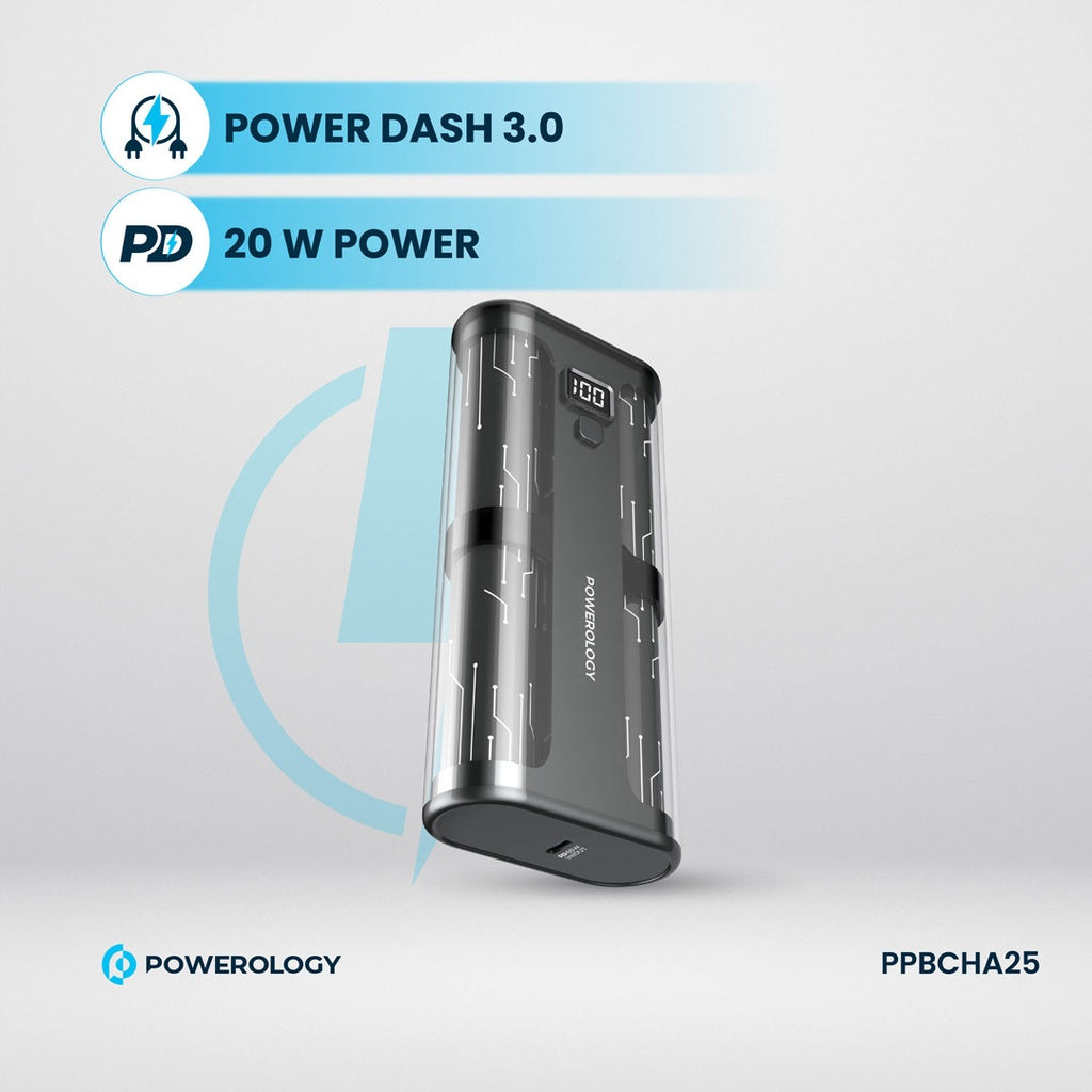 Powerology Crystalline Series Power bank 20000mAh PD 65W - Transparent/Grey