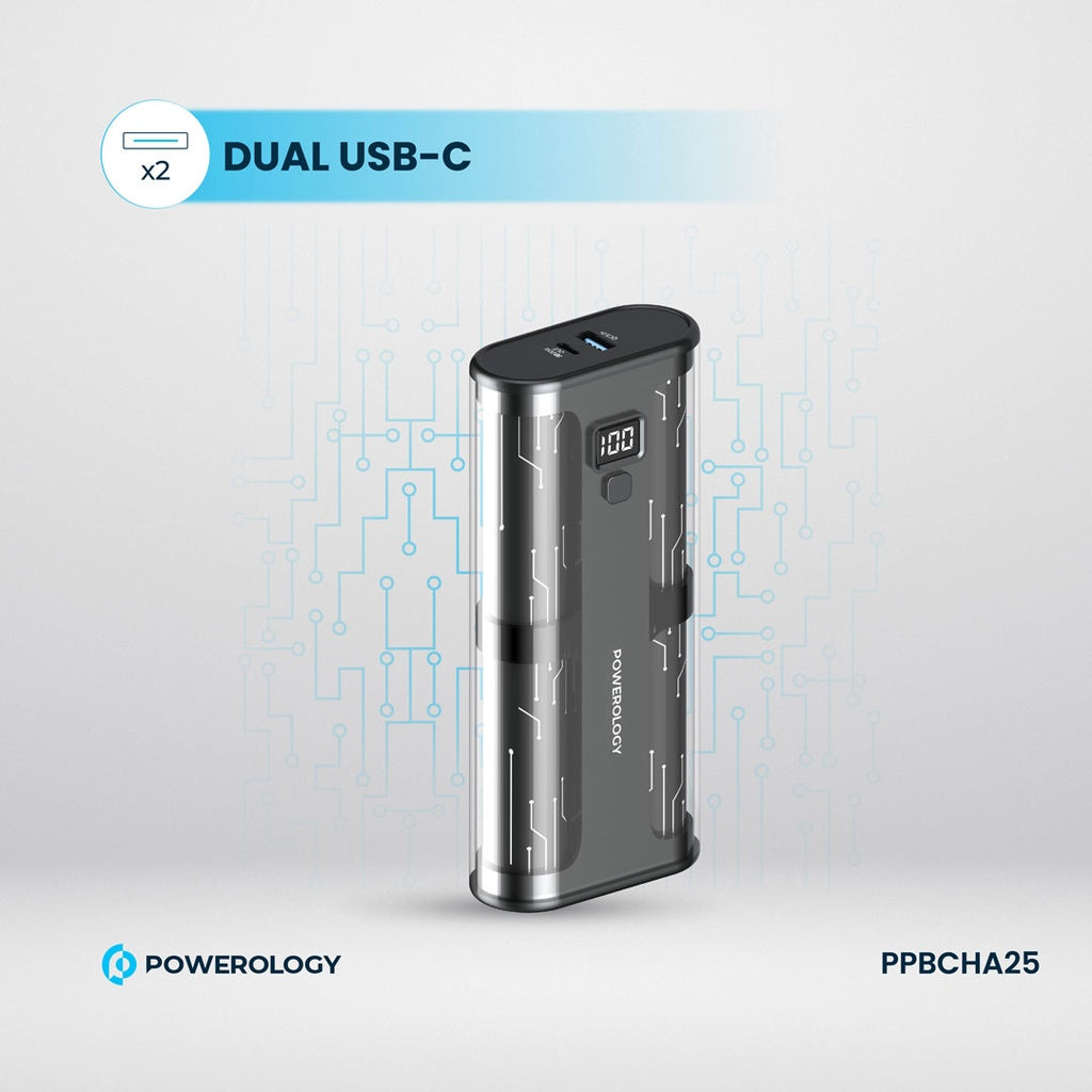 Powerology Crystalline Series Power bank 20000mAh PD 65W - Transparent/Grey