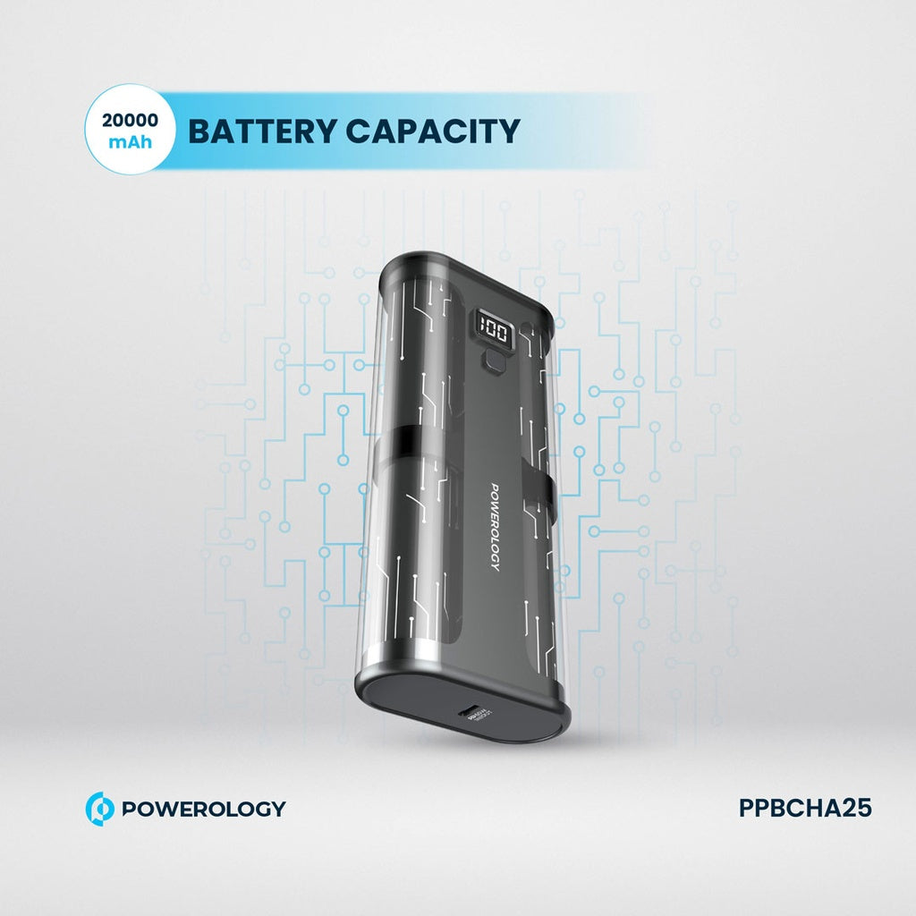 Powerology Crystalline Series Power bank 20000mAh PD 65W - Transparent/Grey