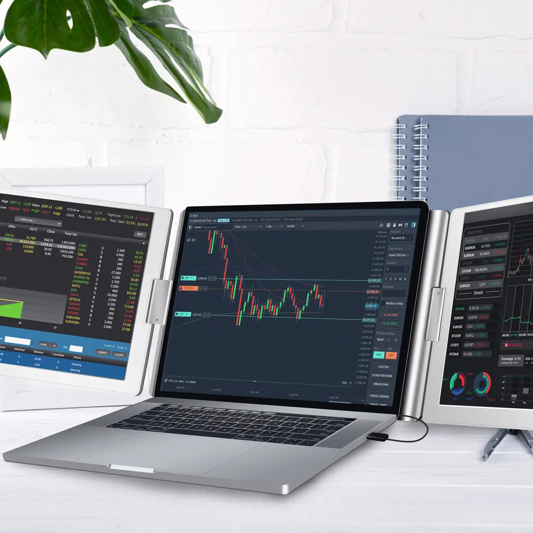 Powerology Dual Screen Portable Monitor - Silver