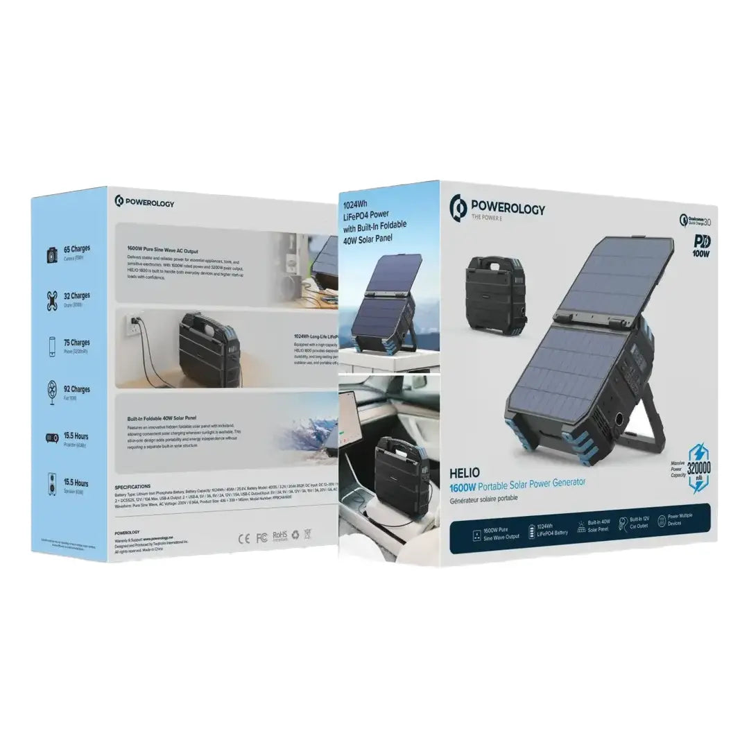 Powerology Helio 1600W Portable Solar Power Generator - Black