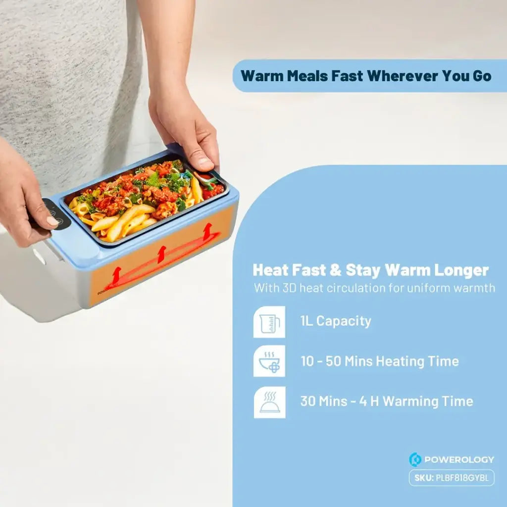 Powerology Lumo Portable Heated Lunch Box - Gray Blue