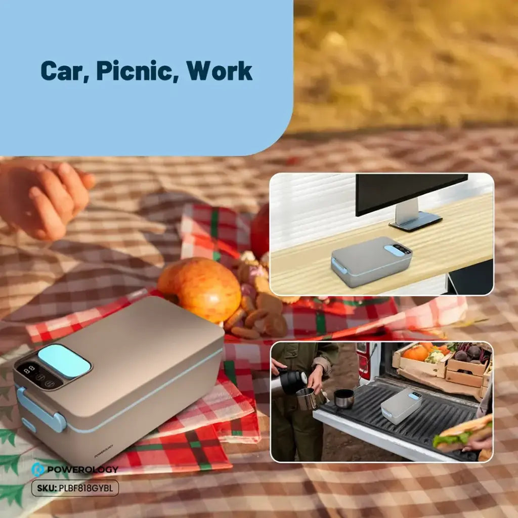 Powerology Lumo Portable Heated Lunch Box - Gray Blue