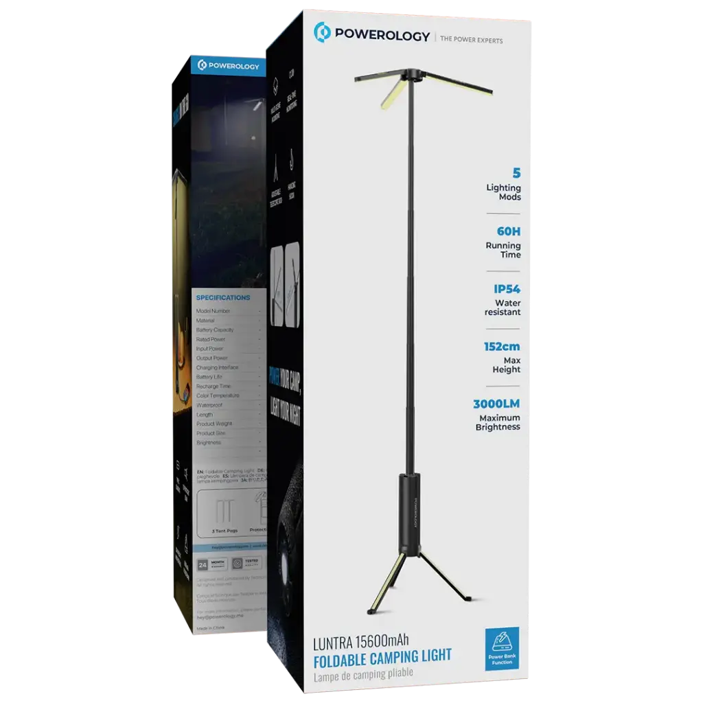 Powerology Luntra 15600mAh Foldable Camping Light - Black