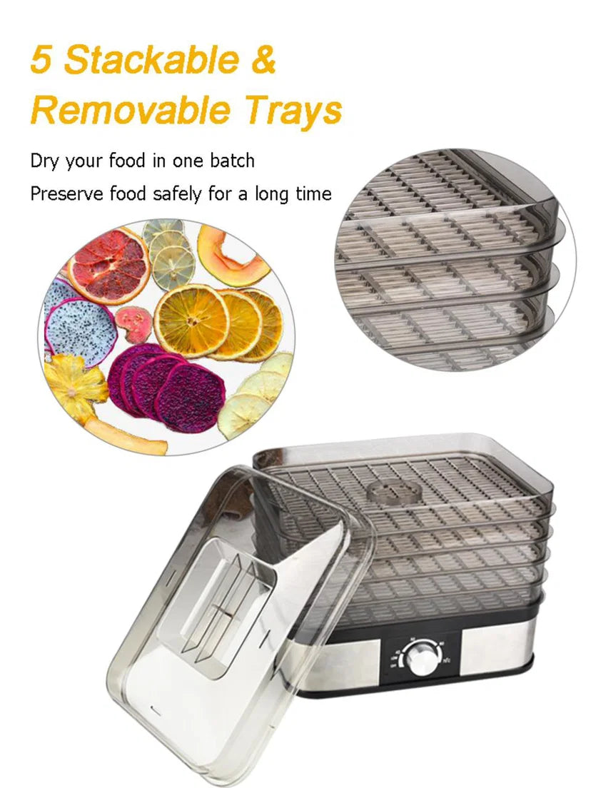 Emerio Dehydrator with Temperature Controller - 5 Tray Stainless Steel Food Dehydrator