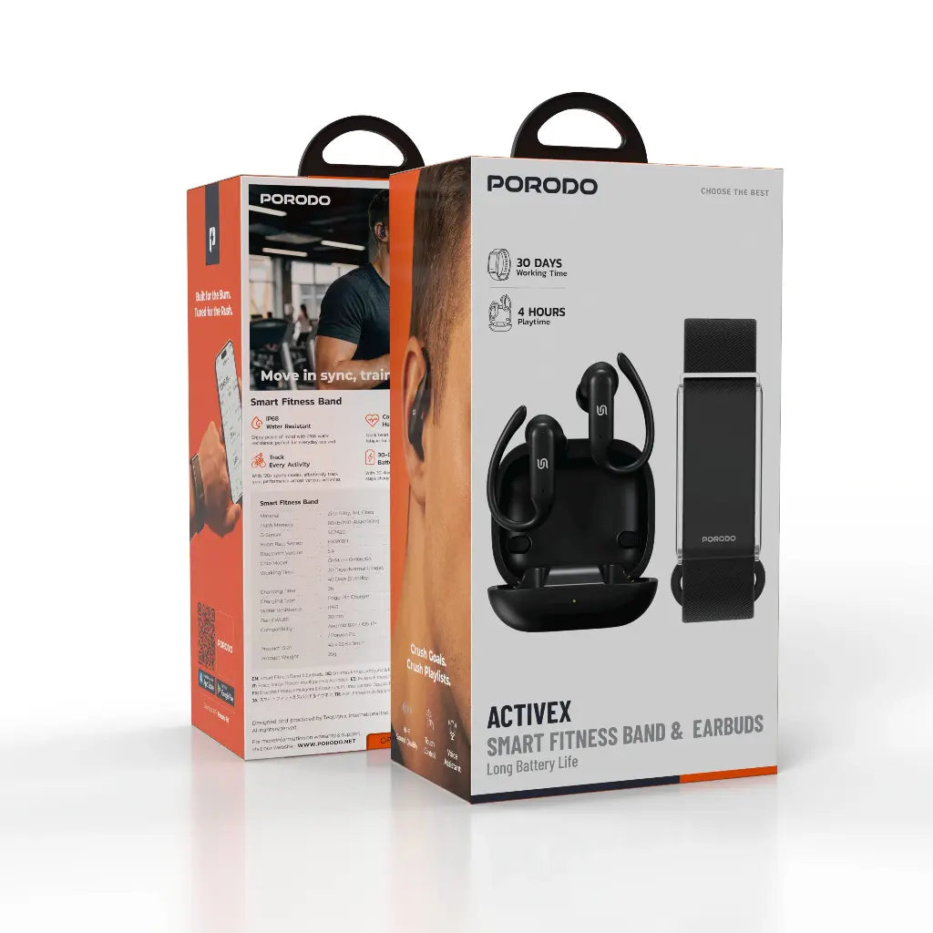 Porodo ActiveX Smart Fitness Band & Earbuds - Black