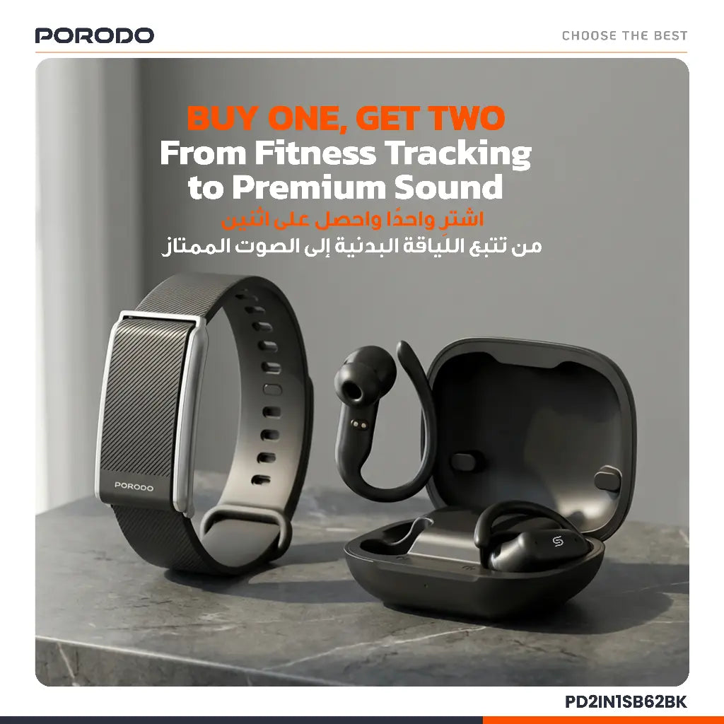 Porodo ActiveX Smart Fitness Band & Earbuds - Black