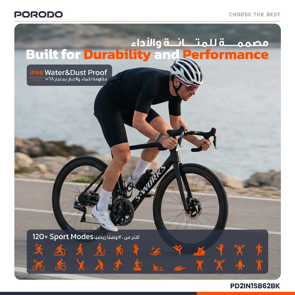 Porodo ActiveX Smart Fitness Band & Earbuds - Black
