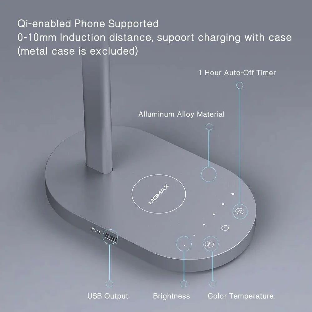 Momax Q.Led Desk lamp with wireless charging base (10W) - Phonology