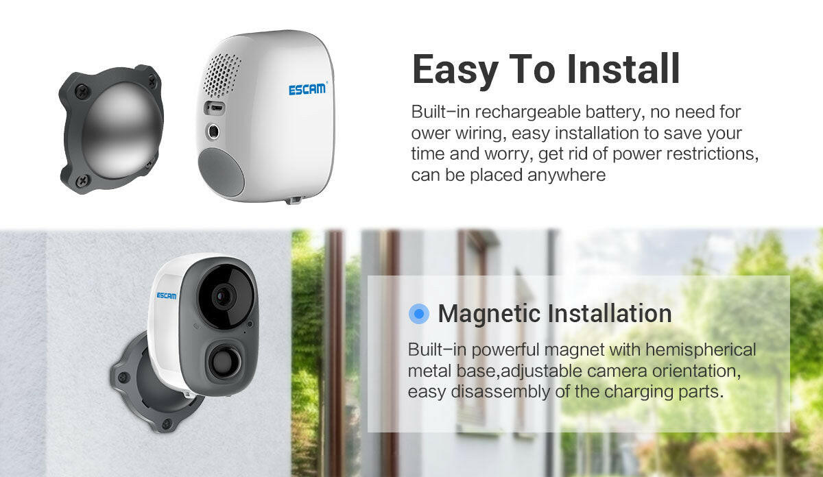 ESCAM 1080P FULL HD AI RECOGNITION RECHARGEABLE BATTERY PIR ALARM CLOUD STORAGE WIFI CAMERA - Phonology