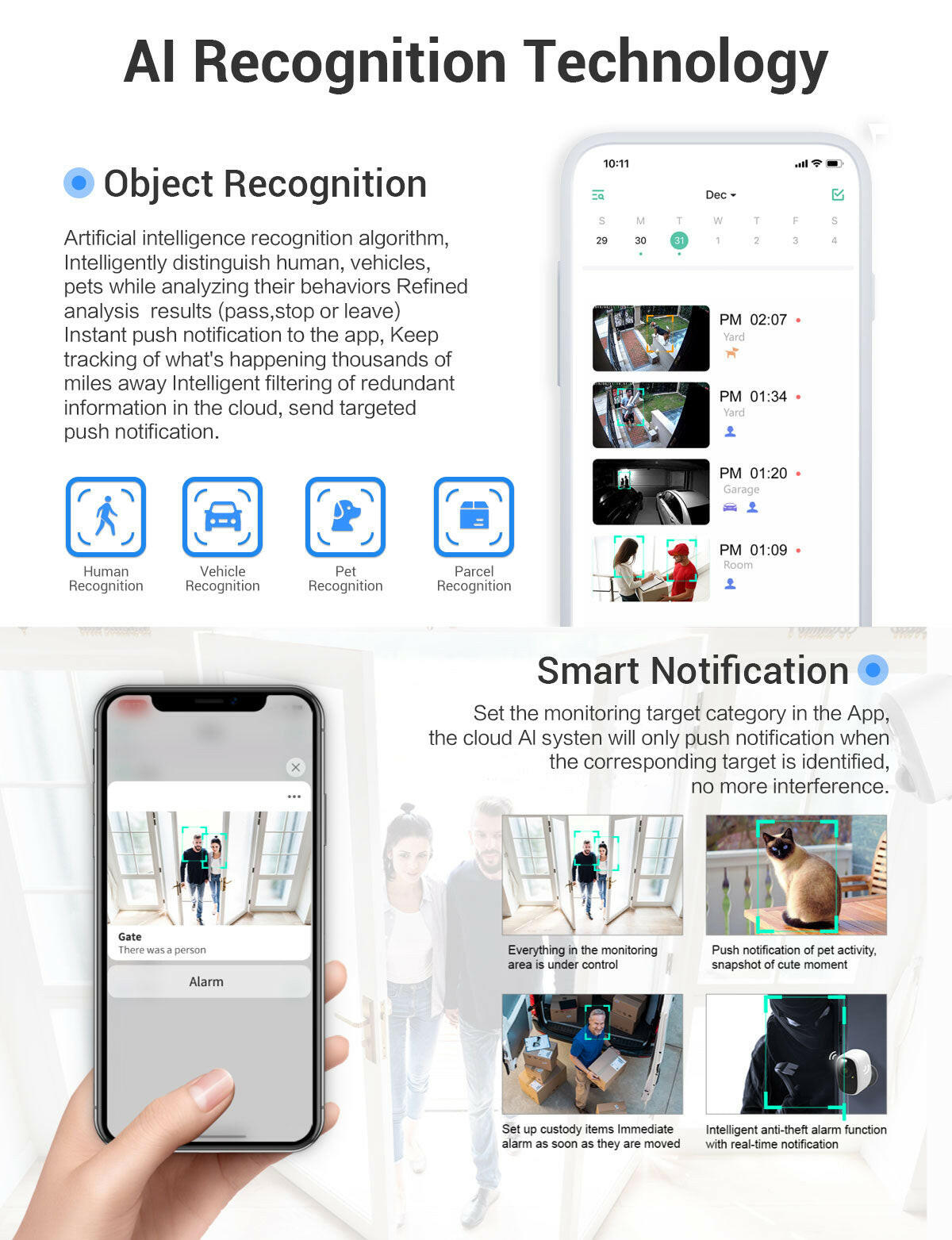 ESCAM 1080P FULL HD AI RECOGNITION RECHARGEABLE BATTERY PIR ALARM CLOUD STORAGE WIFI CAMERA - Phonology